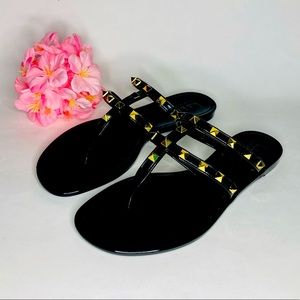 Studded PVC Black Jelly Slide Thong Sandal